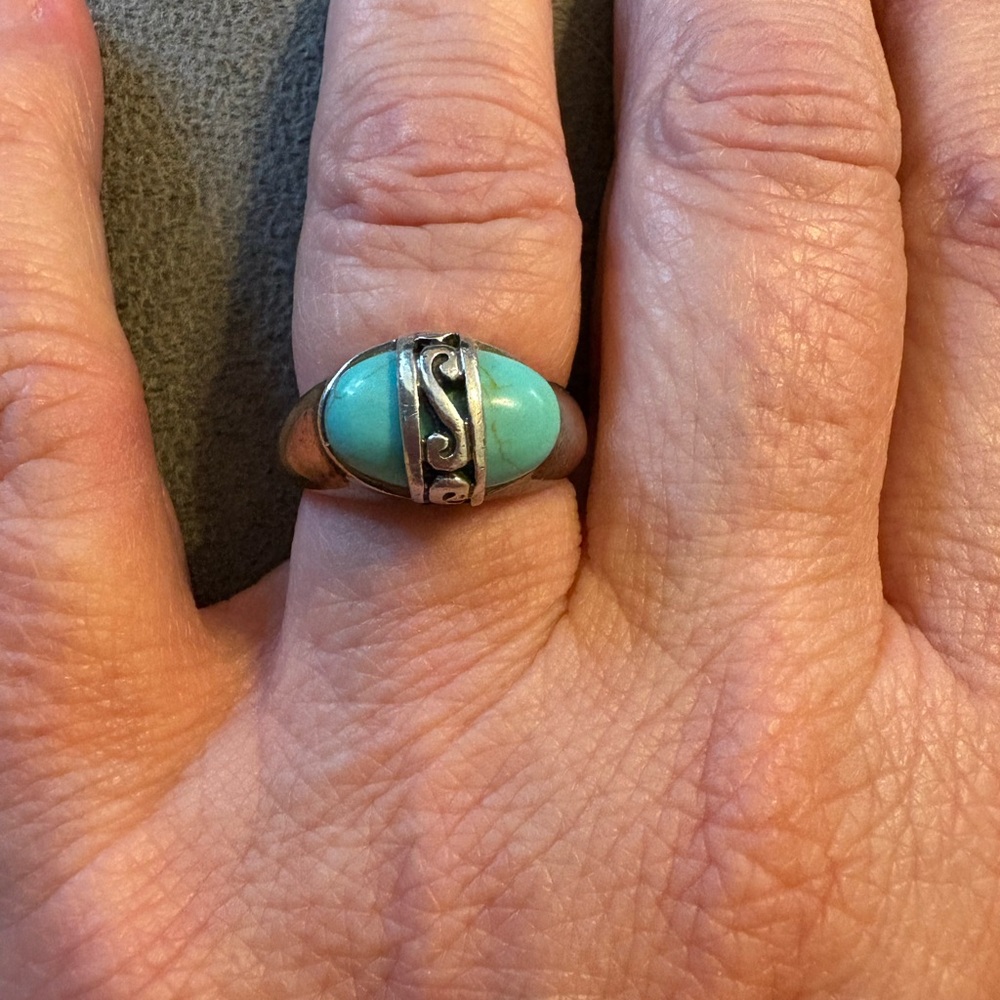 Vintage Premiere Designs 925 Sterling Silver Scroll Turquoise Ring Size 6